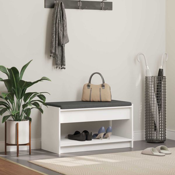 vidaXL Predsieňová lavica s vankúšom s poličkou Biely 83 x 38 x 45 cm