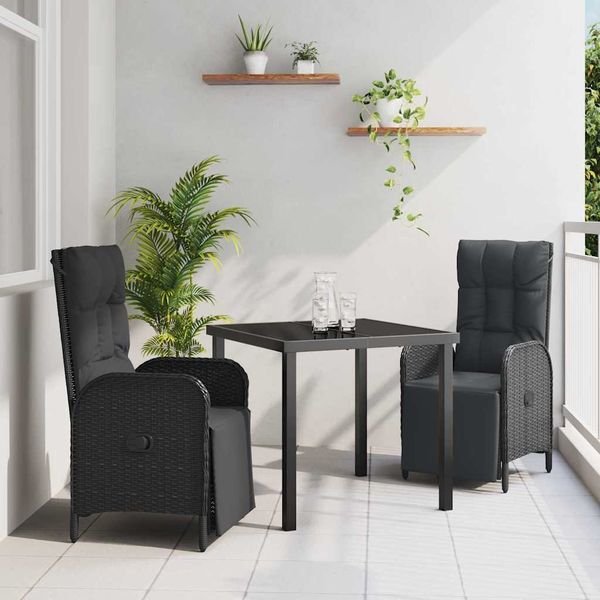 vidaXL Záhradný jedálenský set s vankúšom 3 pcs Čierna polyratan