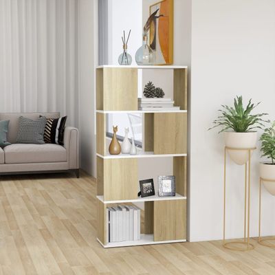 vidaXL Knižnica/deliaca stena biela a dub sonoma 60x24x124,5 cm