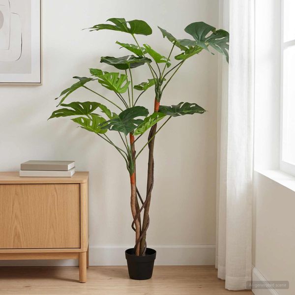 vidaXL Umelá Monstera rastlina Zelená 70 x 16 x 130 cm Látka a drevo