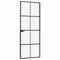 vidaXL Vnútorné dvere čierne 76x201,5 cm tvrdené sklo a hliník úzke