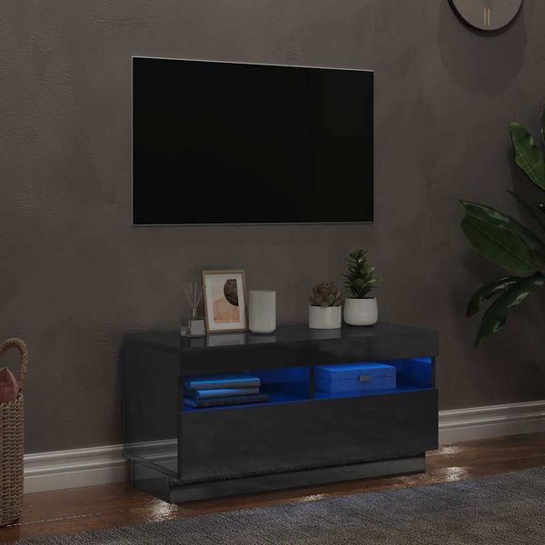 vidaXL TV skrinka s LED svetlami lesklá šedá 80x35x40 cm