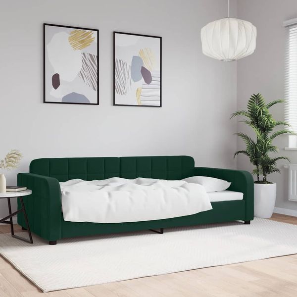 vidaXL Denná posteľ tmavozelená 90x200 cm zamat