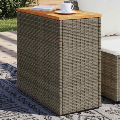 vidaXL Záhrad. príručný stôl drevená doska sivý 58x27,5x55cm polyratan