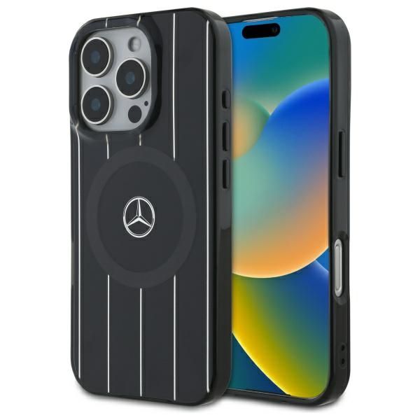 Puzdro Mercedes pre iPhone 16 Pro 6,3" MEHMP16L23HRSK Hardcase MB Double Layer Crossed Lines MagSafe čierne