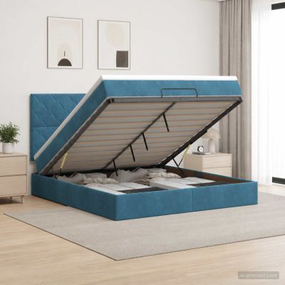 vidaXL Ottoman posteľ s matracom a LED Tmavo modrá 180 x 200 cm Zamat