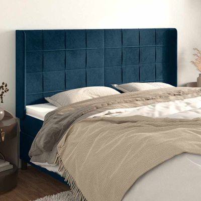 vidaXL Čelo postele so záhybmi tmavomodrá 183x16x118/128 cm zamat