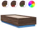 vidaXL Posteľný rám s LED svetlami hnedý dub 90x200 cm kompoz. drevo