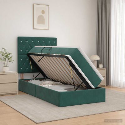 vidaXL Postel s úložným prostorem a matrací Tmavozelená 100 x 200 cm