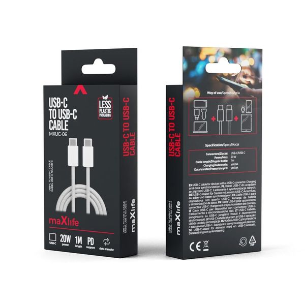 Maxlife MXUC-06 nylonový kábel USB-C - USB-C 1,0 m 20W sivá (OEM0101125)
