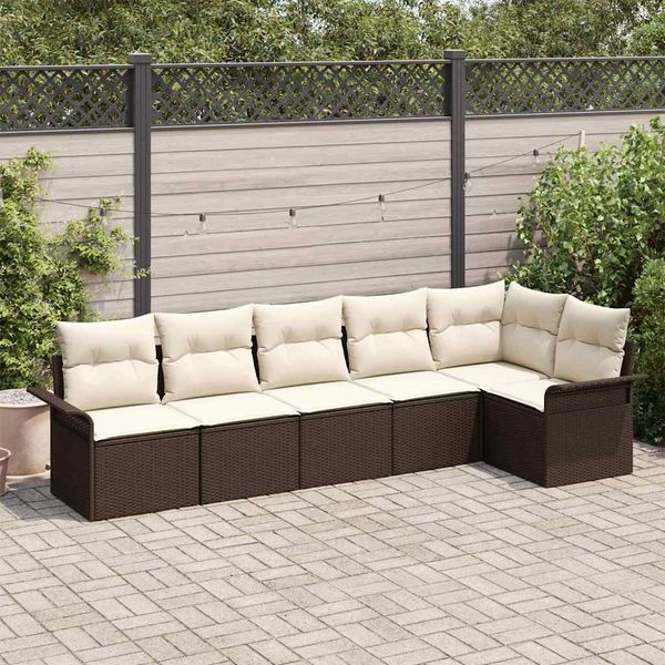 vidaXL Súprava záhradných pohoviek s vankúšom 6 pcs Hnedá Poly ratan