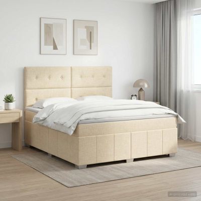 vidaXL Posteľ boxspring s matracom Krémová 160 x 200 cm Látka