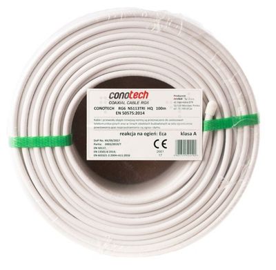 Koaxiálny kábel CONO-TECH RG6 NS CB113 1,13mm CU, Trishield, 6,8mm, 100m Koaxiálny kabel CONO-TECH  RG6 NS CB113  1,13mm CU, Trishield, 6,8mm, 100m