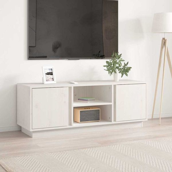 vidaXL TV skrinka biela 110x35x40,5 cm masívna borovica