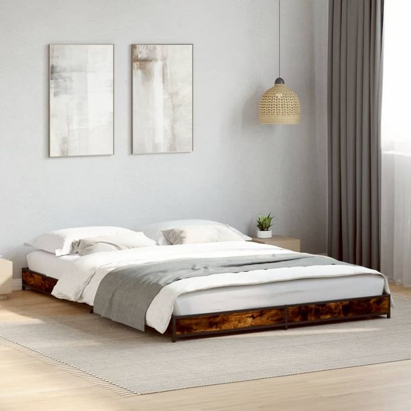vidaXL Posteľný rám dymový dub 135x190 cm kompozitné drevo a kov