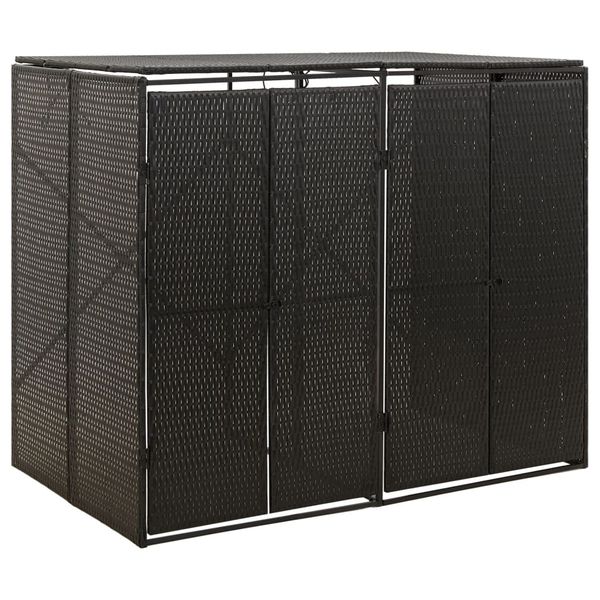 vidaXL Ohrada na dva odpadkové koše čierna 140x80x117 cm polyratan