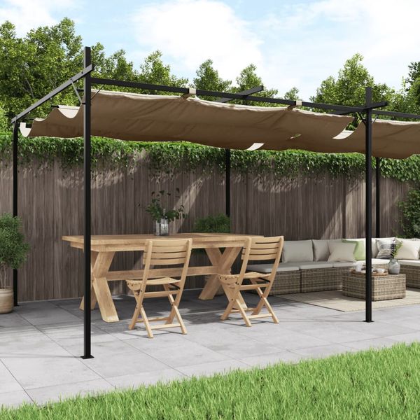 vidaXL Pergola so zaťahovacou strechou sivohnedá 589x292x230 cm