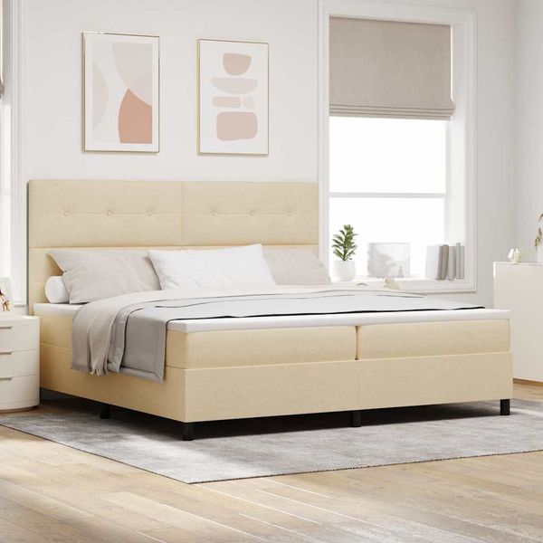 vidaXL Posteľ s pružinovým rámom Krémová 200 x 200 cm látka