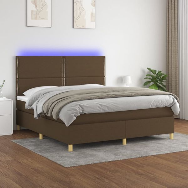 vidaXL Posteľ boxsping s matracom a LED tmavohnedá 160x200 cm látka