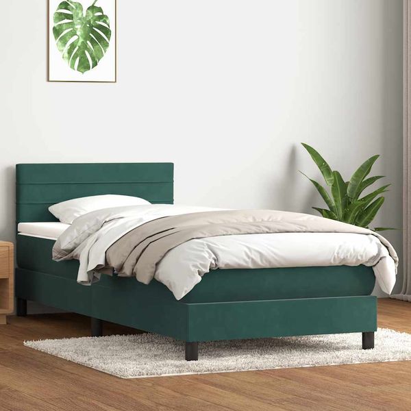 vidaXL Posteľný rám boxspring s matracom Tmavozelená 80x210 cm zamat