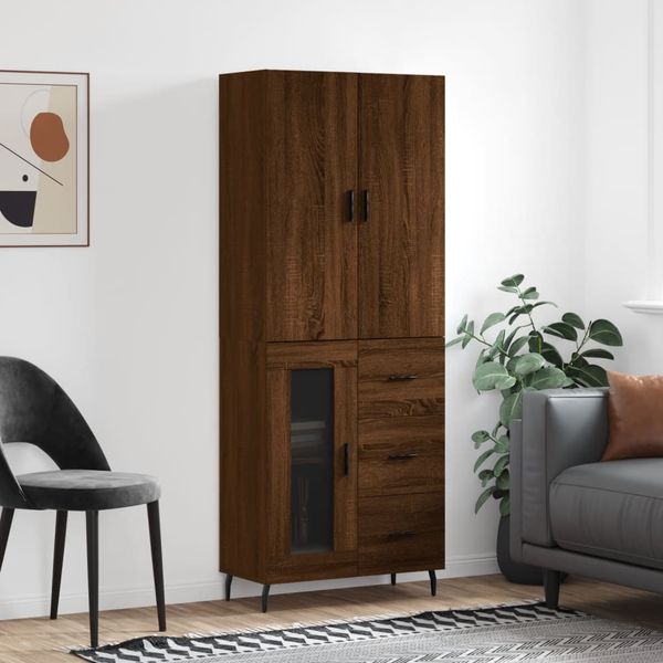 vidaXL Vysoká skrinka hnedý dub 69,5x34x180 cm spracované drevo