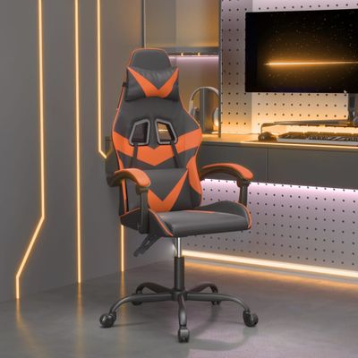 vidaXL Otočná herná stolička čierna a oranžová umelá koža