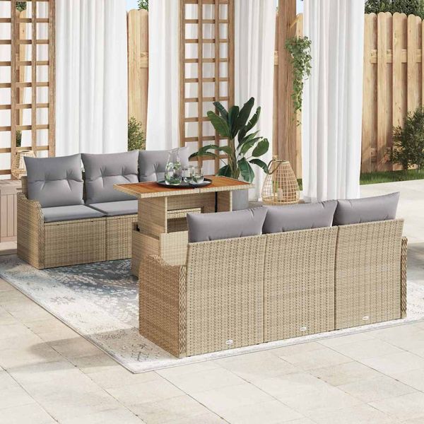 vidaXL Súprava záhradných pohoviek 7 pcs Beige a svetlo šedá polyratan