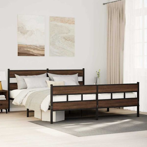 vidaXL Kovový posteľný rám bez matraca hnedý dub 183x200 cm