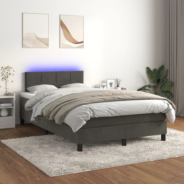 vidaXL Posteľ boxsping s matracom a LED tmavosivá 120x200 cm zamat