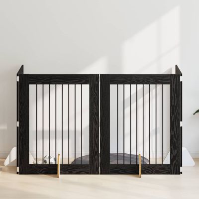 vidaXL Brána pre psov so stojanmi 4 pcs Čierny dub 80 x 100 cm