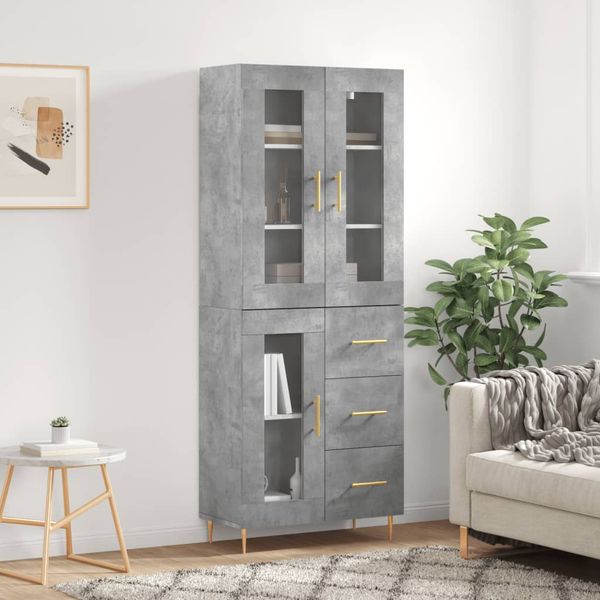 vidaXL Vysoká skrinka betónová sivá 69,5x34x180 cm spracované drevo