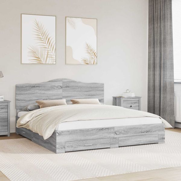 vidaXL Rám postele Sivý Sonoma 180 x 200 cm Kompozitné drevo
