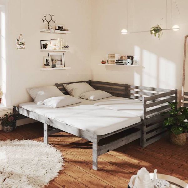 vidaXL Rozkladacia denná posteľ sivá borovicový masív 2x(90x200) cm