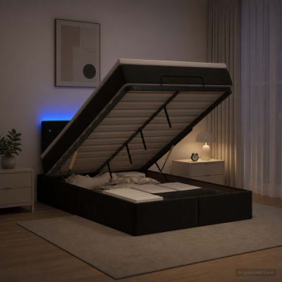 vidaXL Ottoman posteľ s matracom a LED Čierna 120 x 200 cm Zamat