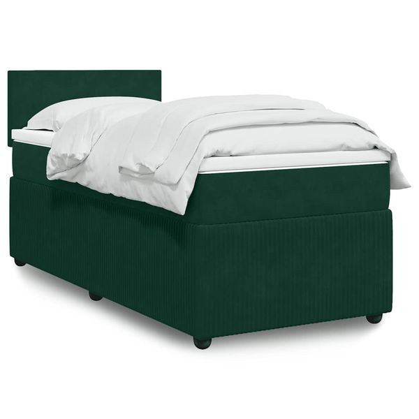 vidaXL Posteľný rám boxsping s matracom tmavozelený 90x200 cm zamat