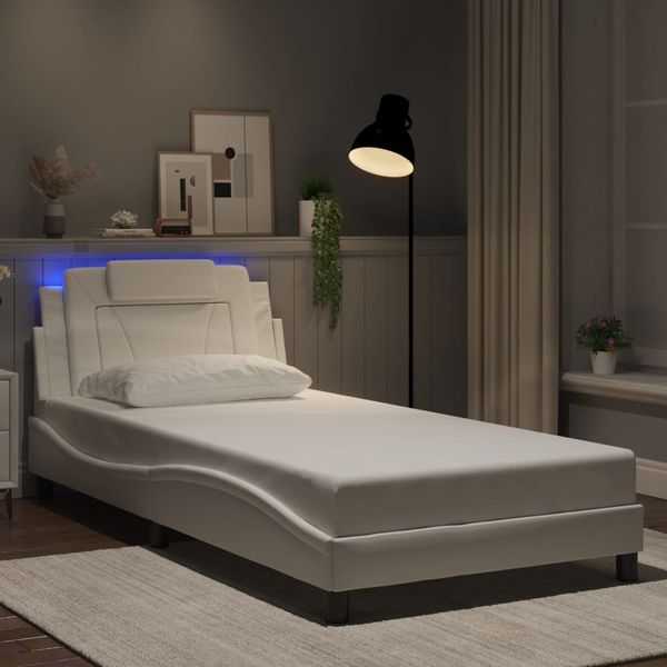 vidaXL Rám postele, Viana, s LED bez matraca, biely 100x200 cm