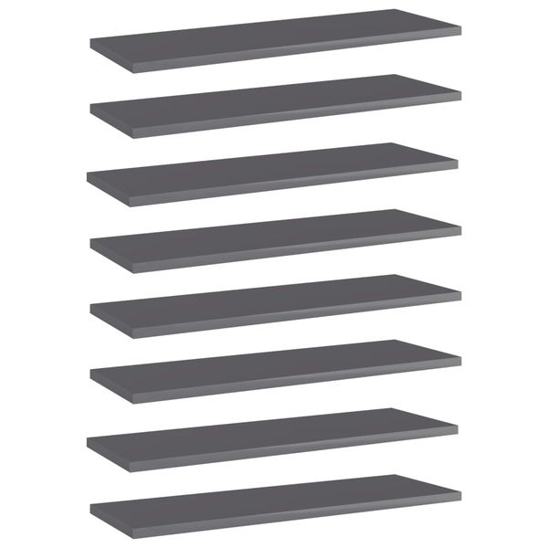 vidaXL Prídavné police 8 ks, lesklé sivé 60x20x1,5 cm, drevotrieska
