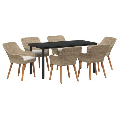 vidaXL Záhradný jedálenský set s vankúšom 7 pcs Béžová polyratan