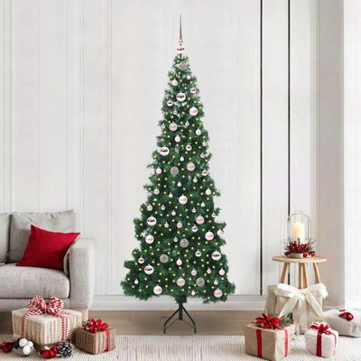 vidaXL Rohový umelý vianočný strom s 300 LED-i Zelená 210 cm PVC a kov
