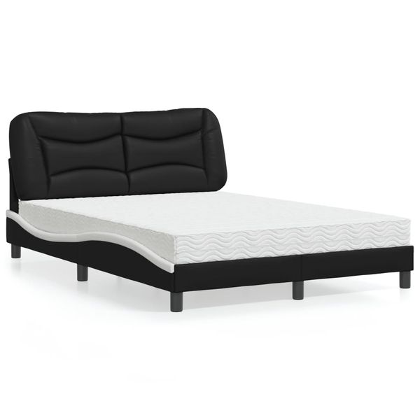 vidaXL Posteľ s matracom Hvar čierno-biela 140x190 cm umelá koža