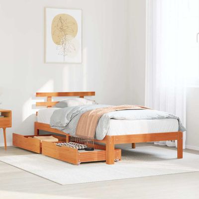 vidaXL Posteľný rám so zásuvkami voskový 100x200 cm borovicový masív