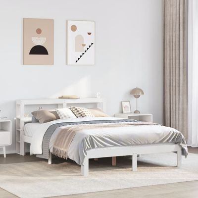 vidaXL Posteľný rám s čelom biely 120x190 cm borovicový masív