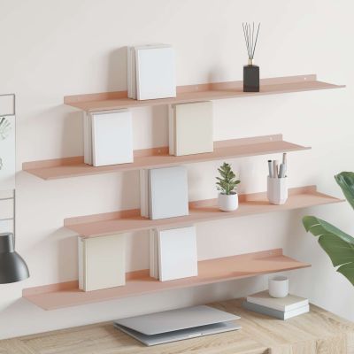 vidaXL Závesná polica Nástenný 4 pcs Ružová 100 x 18 x 2,5 cm Oceľ
