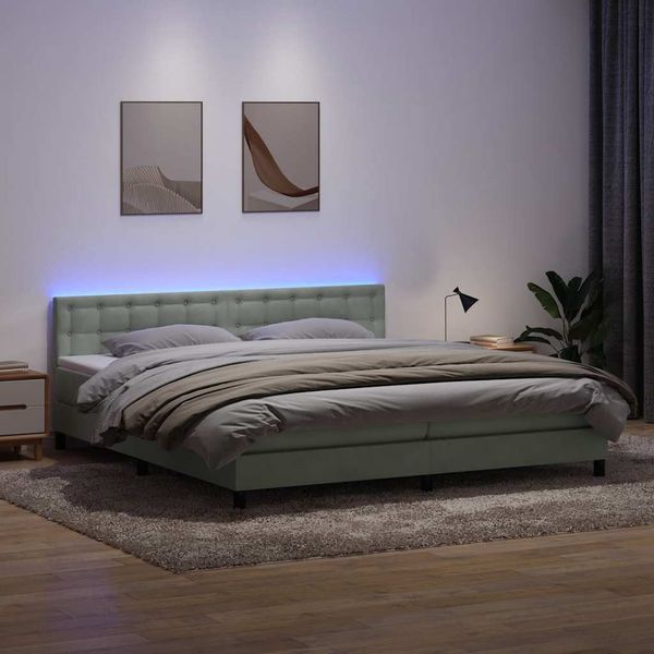 vidaXL Box Spring Posteľ s matracom a LED Svetlosivá 200x210 cm Zamat