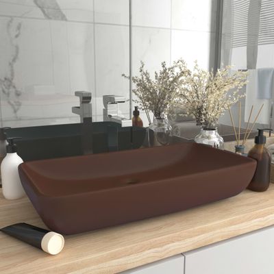 vidaXL Luxusné umývadlo, obdĺžnik, matné tmavohnedé 71x38 cm, keramika