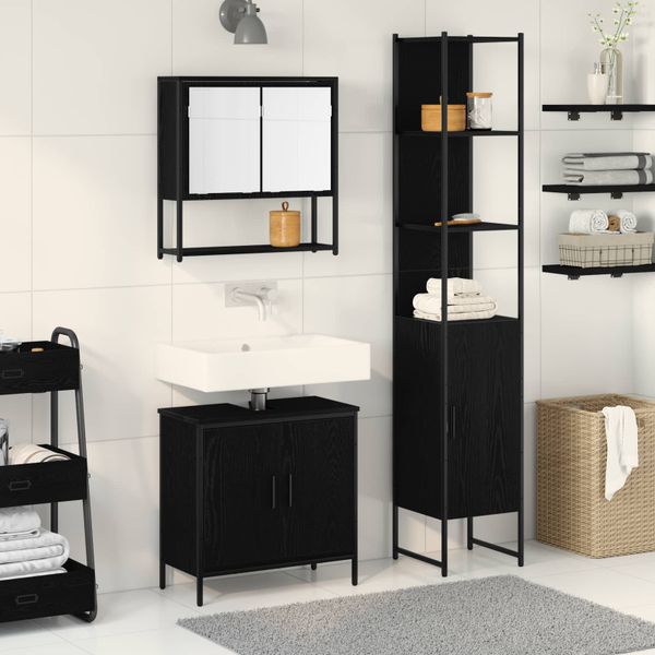 vidaXL Sada kúpeľňového nábytku Nástenný 3 pcs Čierna Kompozitné drevo