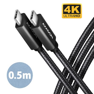 AXAGON BUCM32-CM05AB, SPEED+ kábel USB-C <-> USB-C, 0.5m, USB 20Gbps, PD 100W 5A, 4K HD, ALU, oplet