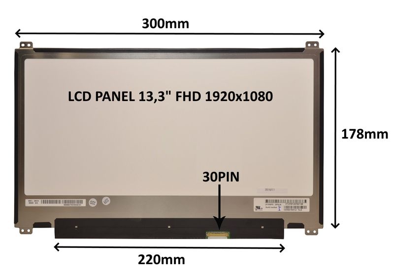 LCD PANEL 13,3'' FHD 1920x1080 30PIN MATNÝ / ÚCHYTY HORE A DOLE