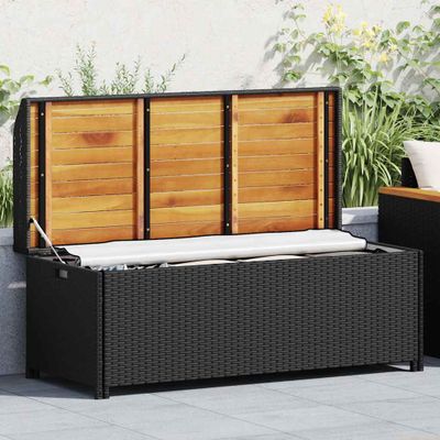 vidaXL Záhradná úložná lavica 120 cm, polyratan, čierna