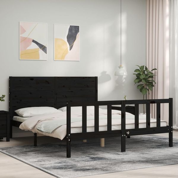 vidaXL Rám postele s čelom čierny masívne drevo King Size
